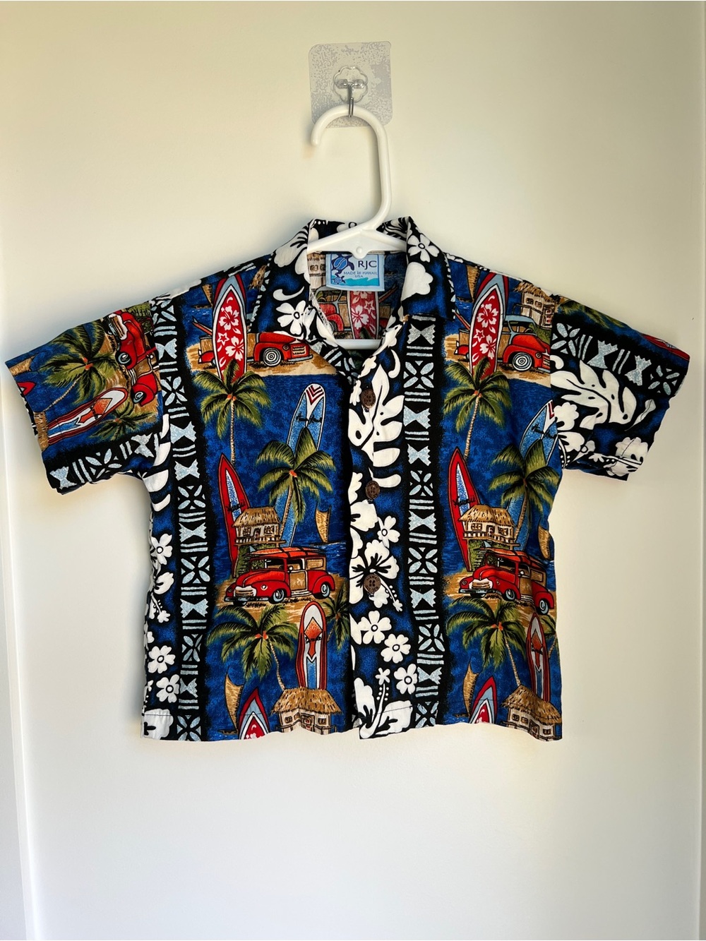 Vintage Hawaiian Button Up Shirt Toddler Surf Palm Tree Beach Top 2T